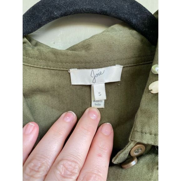 Joie Army Green Button Down Hayfa Embellished Shirt Beaded Size Small, MSRP $298 - Picture 5 of 11